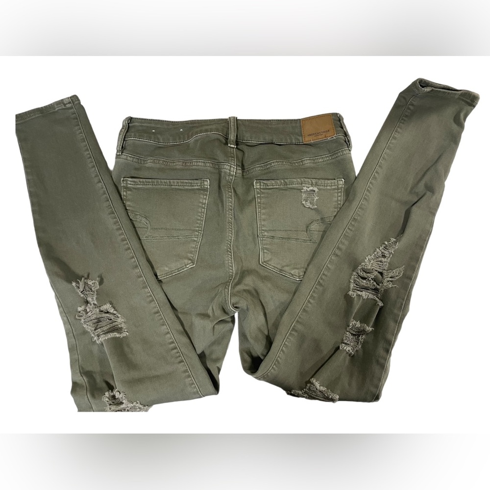AEO Olive Green Distressed Hi-Rise Jegging